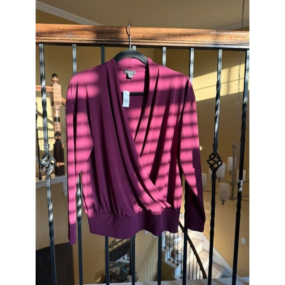 NWT Ann Taylor Factory Burgundy Long Sleeve Wrap Top